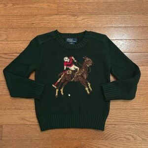 Vintage Polo Ralph Lauren 100% Cotton Knit Green Polo Horse Sweater 4T